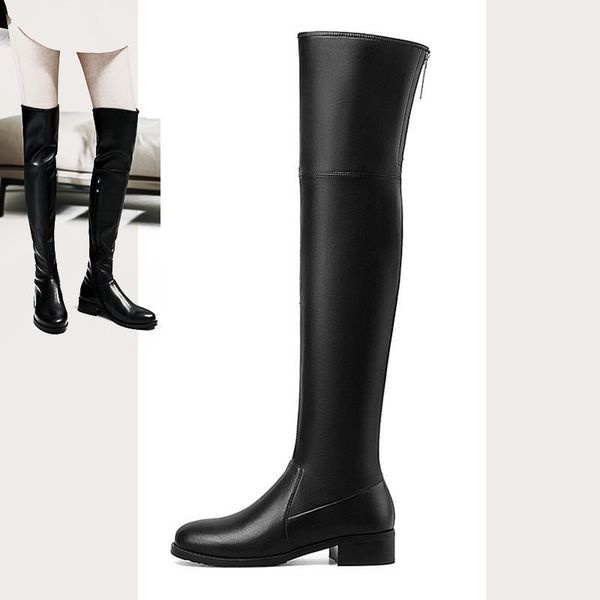 sklfgxzy winter new style genuine leather over the knee boots women boots fashion female warm women shoes1, Black